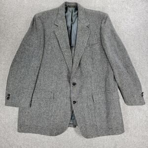Vintage John Weitz Tweed Sport Coat Mens XL Black White Herringbone Wool Lined